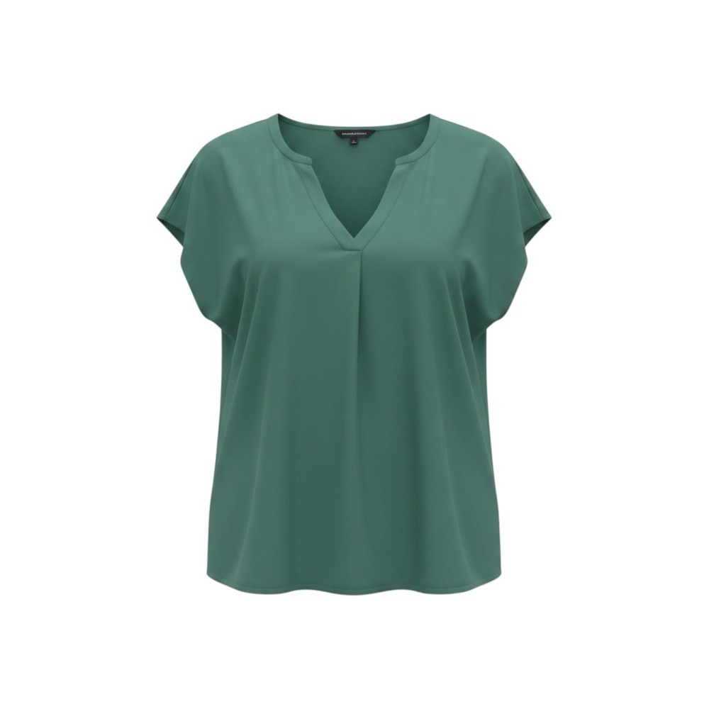 Banana Republic Green V-Neck Mixed Media Pleat Front Blouse XXL Short Sleeve Top
